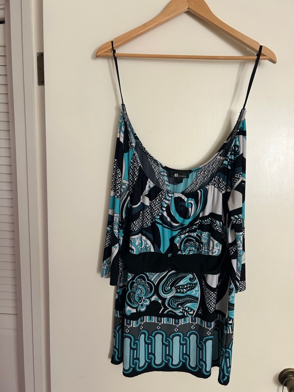 AB Studio Turquoise Black White Printed Top - Picture 8 of 12